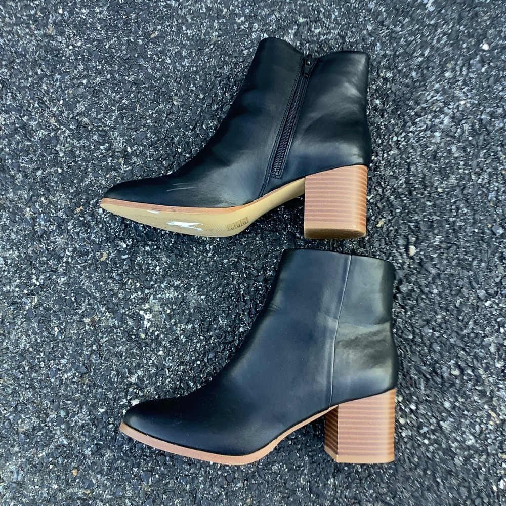 J. Crew Womens Black Block Heel Ankle Boots‎ BJ263 Side Zip Almond Toe 9.5